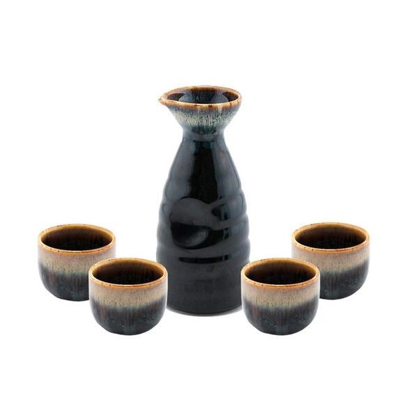 NIB HAPPY By Happy Sales Hand Crafted 5pc Japanese Design Ceramic  Sake Set - Picture 1 of 6